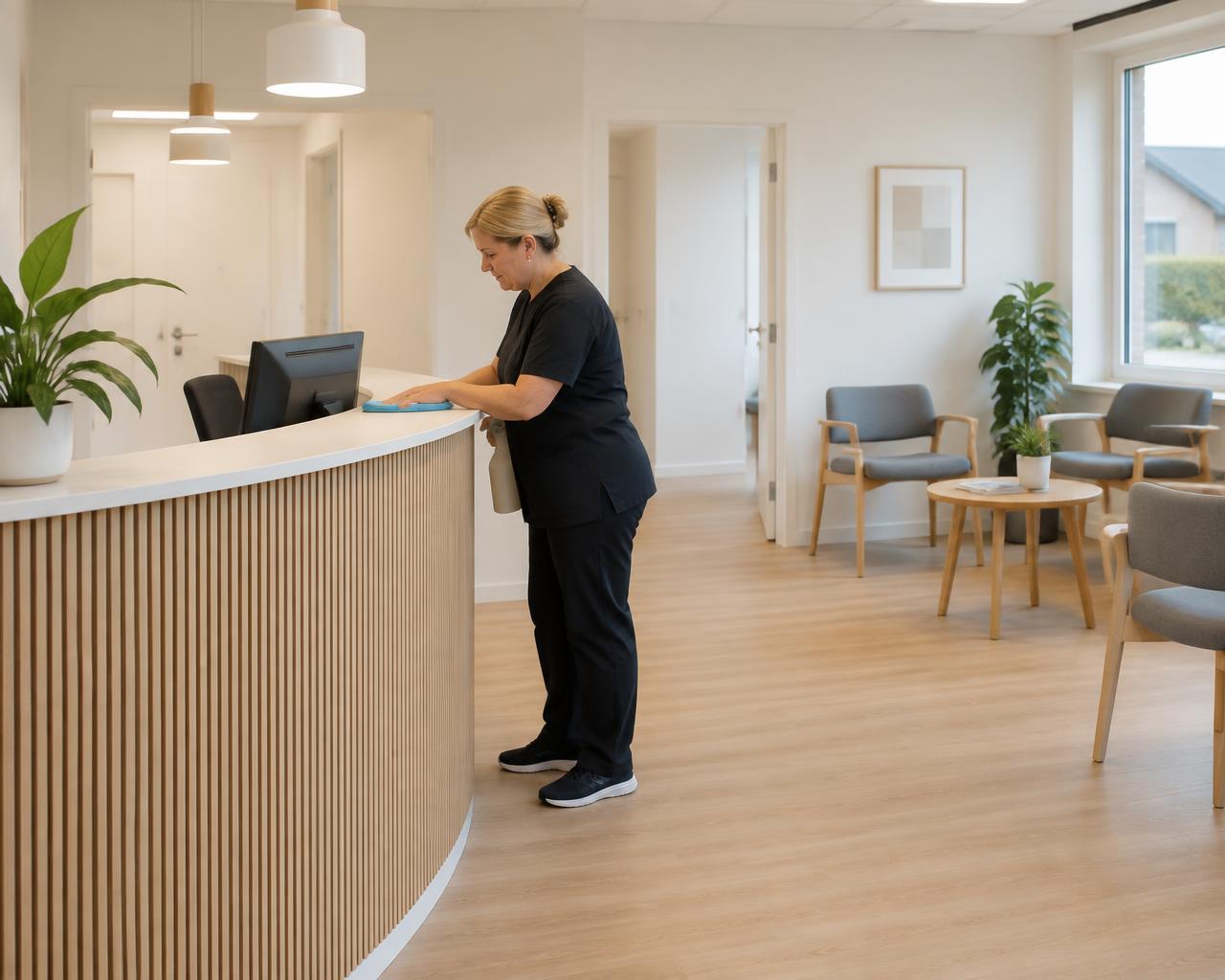 Rengøring af reception i klinik i Roskilde